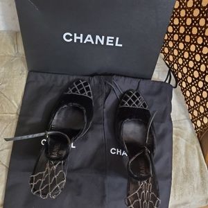 Authentic Chanel limited edition black velvet shoes